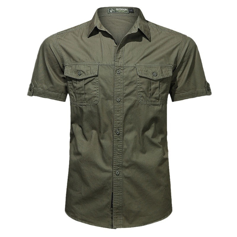 Camisas de hombre transfronterizas de verano de hombre de manga corta, camisas militares de nuevo tamaño grande, camisas casuales coreanas, camisas delgadas