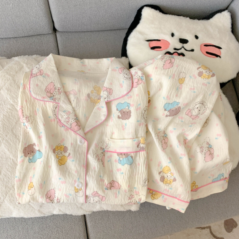 云朵棉秋季新款睡衣女长袖翻领卡通甜美可爱高级网红风家居服套装|undefined