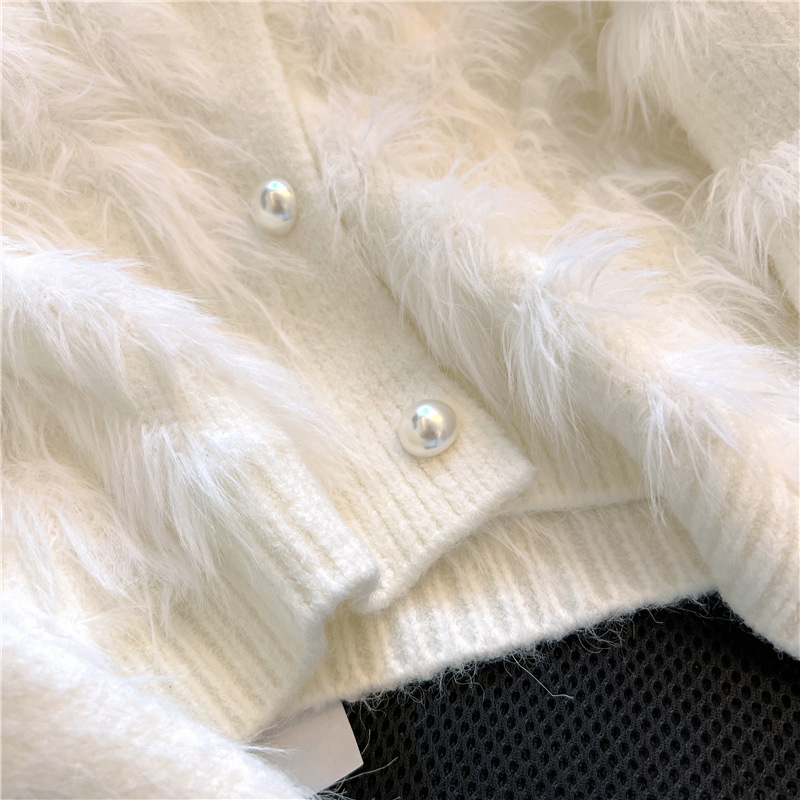 Suéter glutinoso suave de la borla para las mujeres 2023 primavera y otoño nuevo estilo de piel sintética visón suéter con cuello en V cardigan corto abrigo de moda para las mujeres