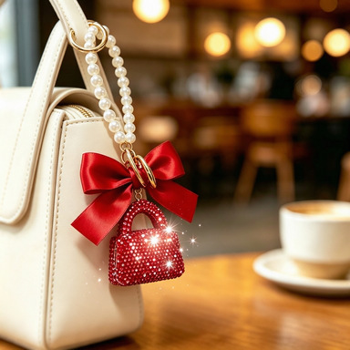 Fashionable Full Diamond Bag Car Keychain Creative Pearl Chain Clay Model Bag Pendant Personalized Wholesale Pendant for Women