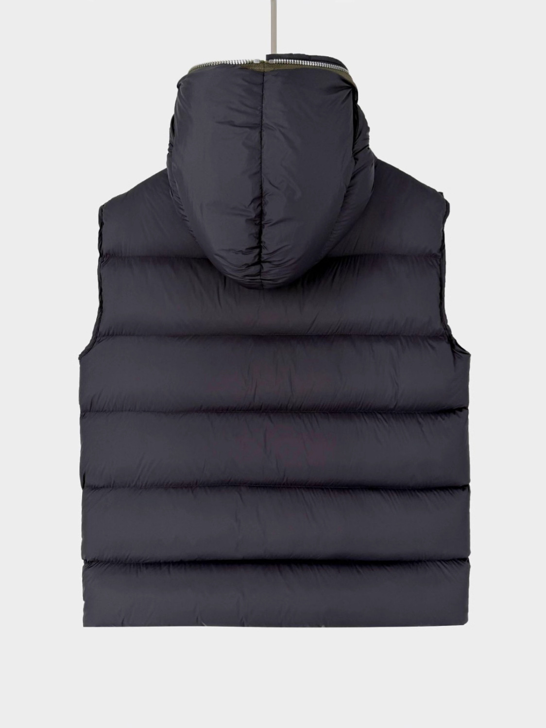 Chaleco de plumón de ganso cálido con capucha y cremallera con diseño de tiburón, sin mangas, moderno