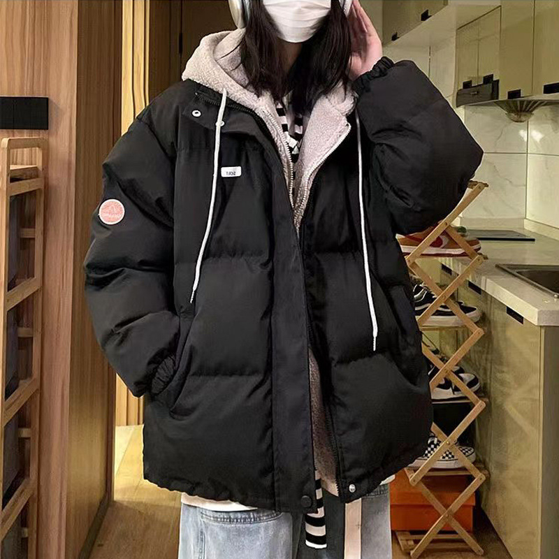 韓国版は色を合わせて厚い帽子と偽の2つのinsの中の長いタイプの綿の服の女性の冬の新型の学生の綿の服のコートのファッションを厚くします。|undefined