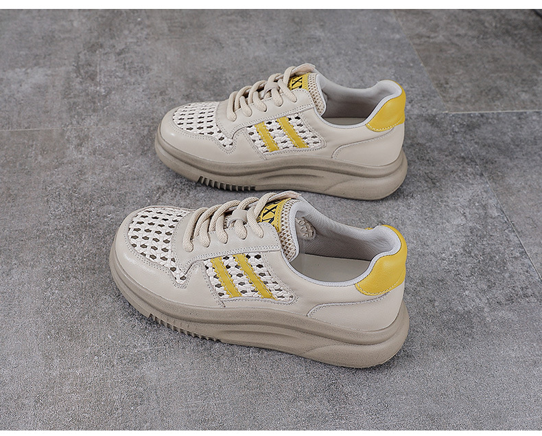 Giày sneaker nữ da bò lỗ rỗng đế dày thoáng khí mùa hè — đen chi tiết 12