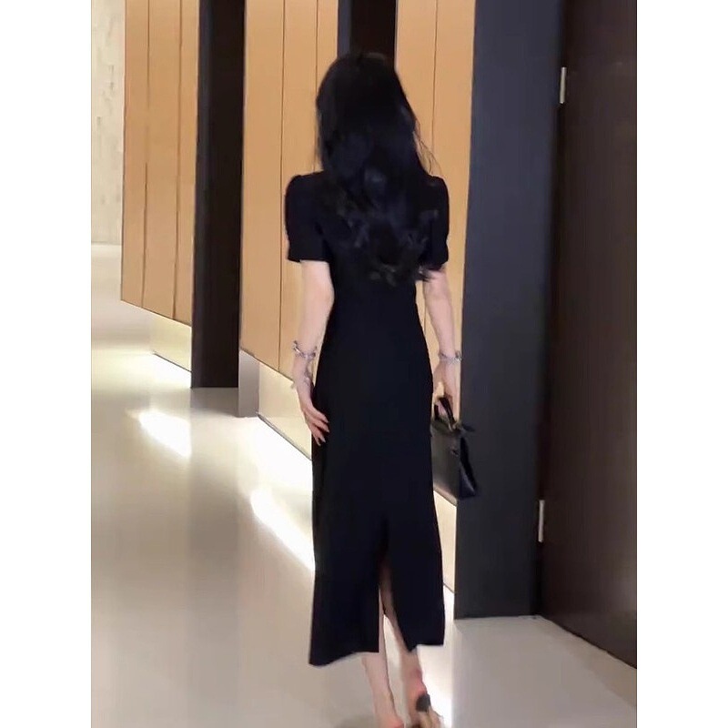 法式赫本连衣裙2025新款女夏季裙子气质显瘦轻奢高级感小黑裙长裙|undefined