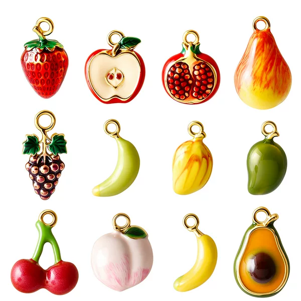 Stainless Steel Oil-Drip Fruit Pendant Charm Imitation Cherry Accessory DIY Necklace Bracelet Earring Jewelry Parts