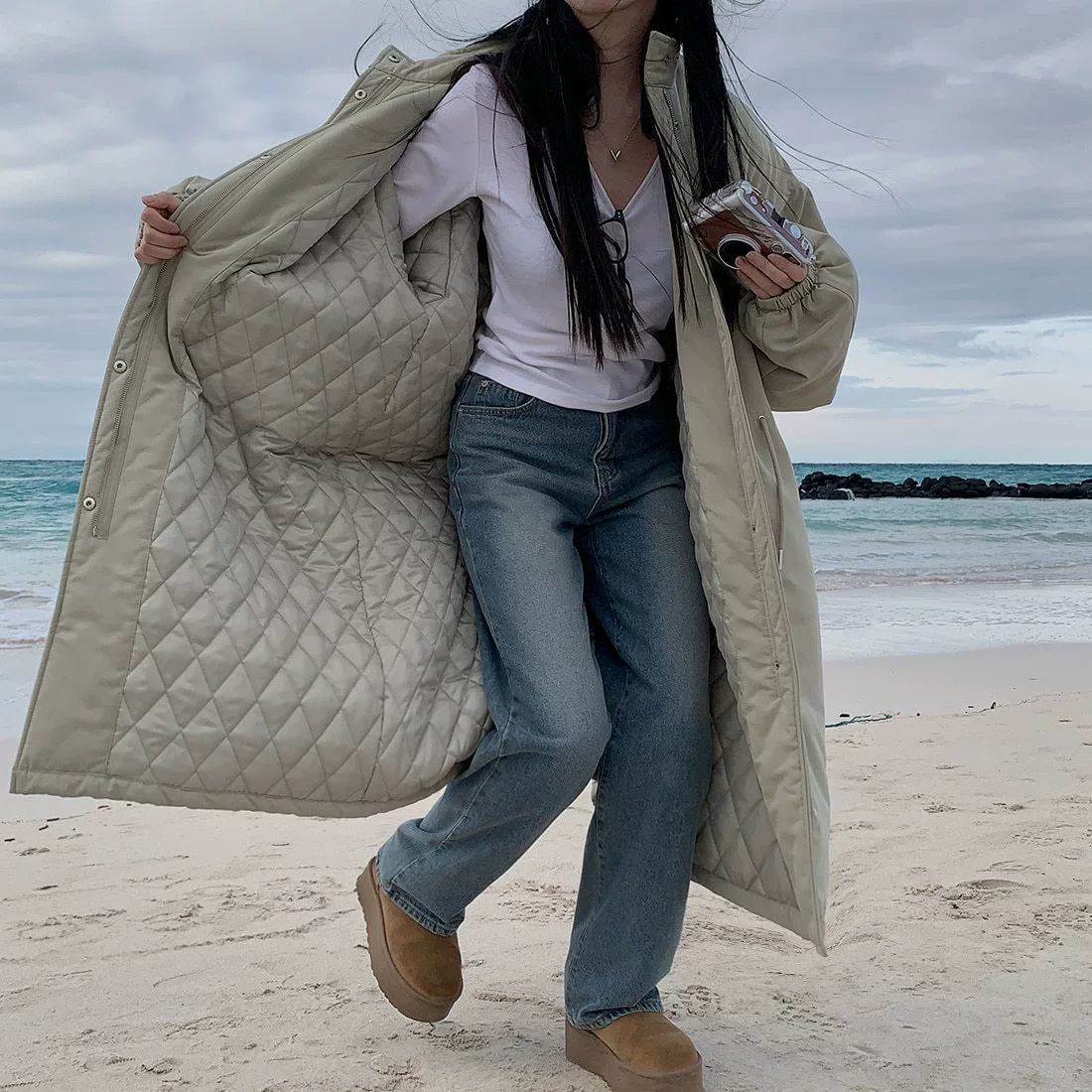 Winter keep warm jacket, Korean style, oversize, drawstring