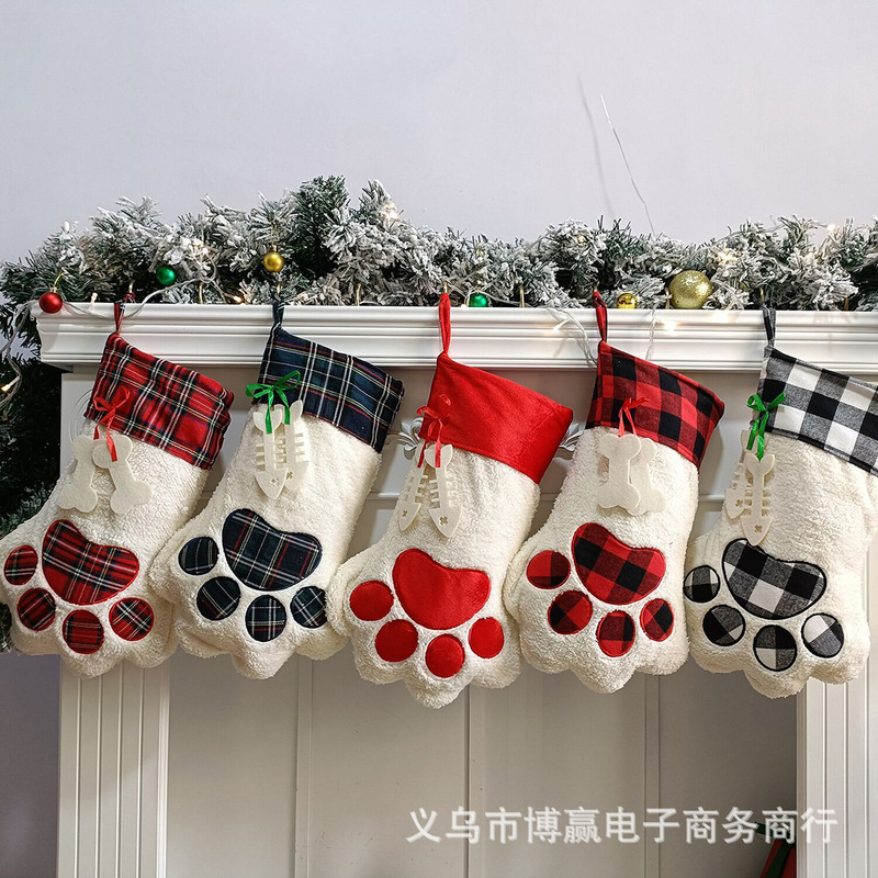 クロスボーダークリスマスラムウールクマの手クリスマスソックスギフトバッグクリスマススタイルリボンギフト収納吊り飾り|undefined