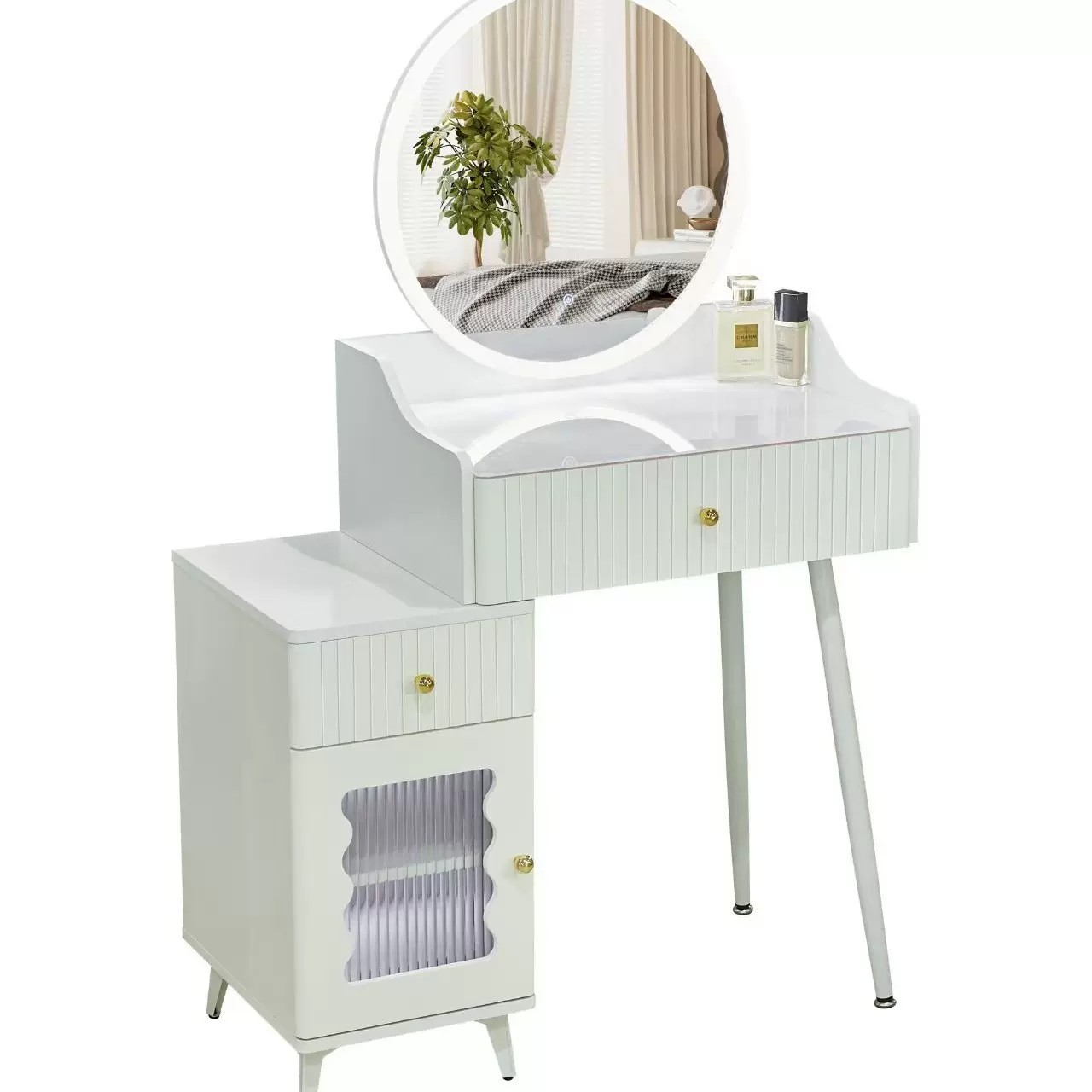 跨境玻璃梳妆台收纳柜一体卧室化妆桌现代简约化妆镜轻奢化妆台