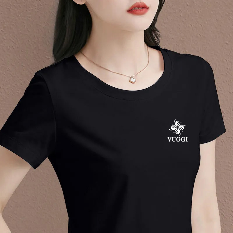 High-end Elegant Pure Cotton Short-sleeved T-shirt Women's 2025 New Fashionable Summer Korean-style Slim-fit Slimming Top T-shirt