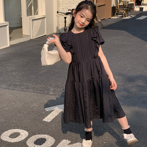 Girls' white dress  spring and summer new style medium and large children's parent-child wear temperament little fairy mid-length cake skirt