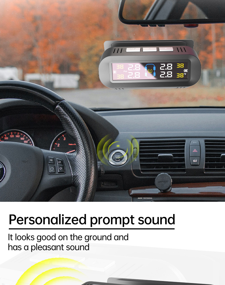T13 Hidden Glass-Mounted High-Precision Solar-Powered Tire Pressure Monitoring System Tpms Wireless Tire Pressure Monitor Smart Speedometer