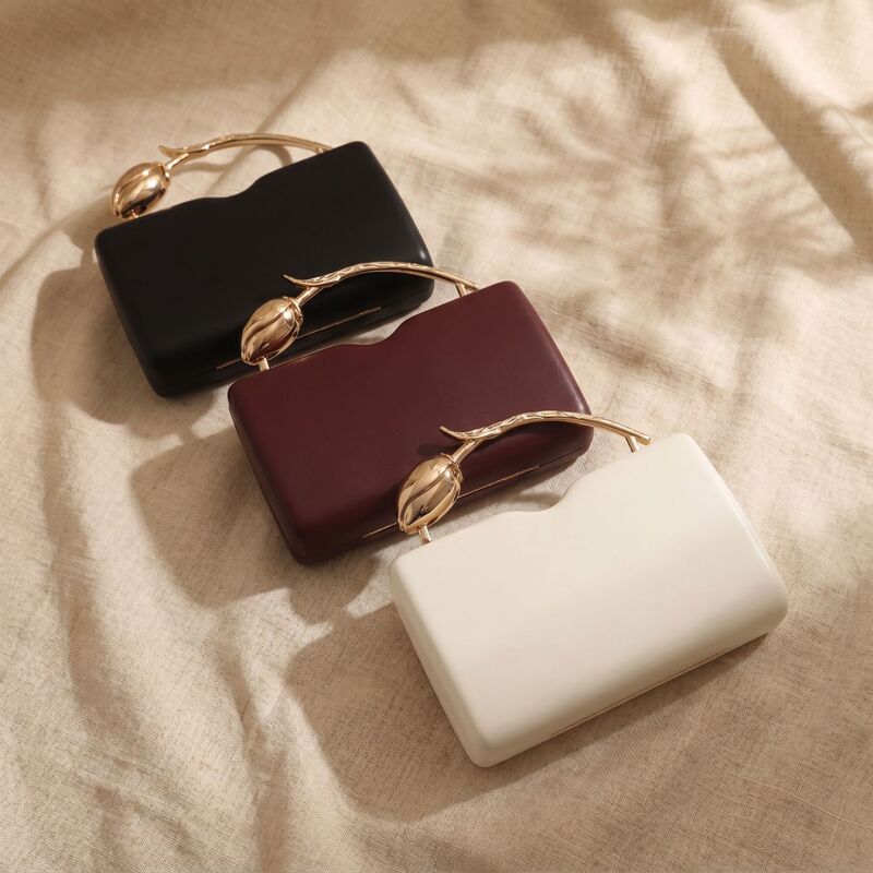 Luxury high-end burgundy evening clutch bag for banquets, weddings, and parties, made of PU leather with tulip handle and chain strap Luxury high-end burgundy evening clutch bag for banquets, weddings, and parties, made of PU leather with tulip handle and chain strap