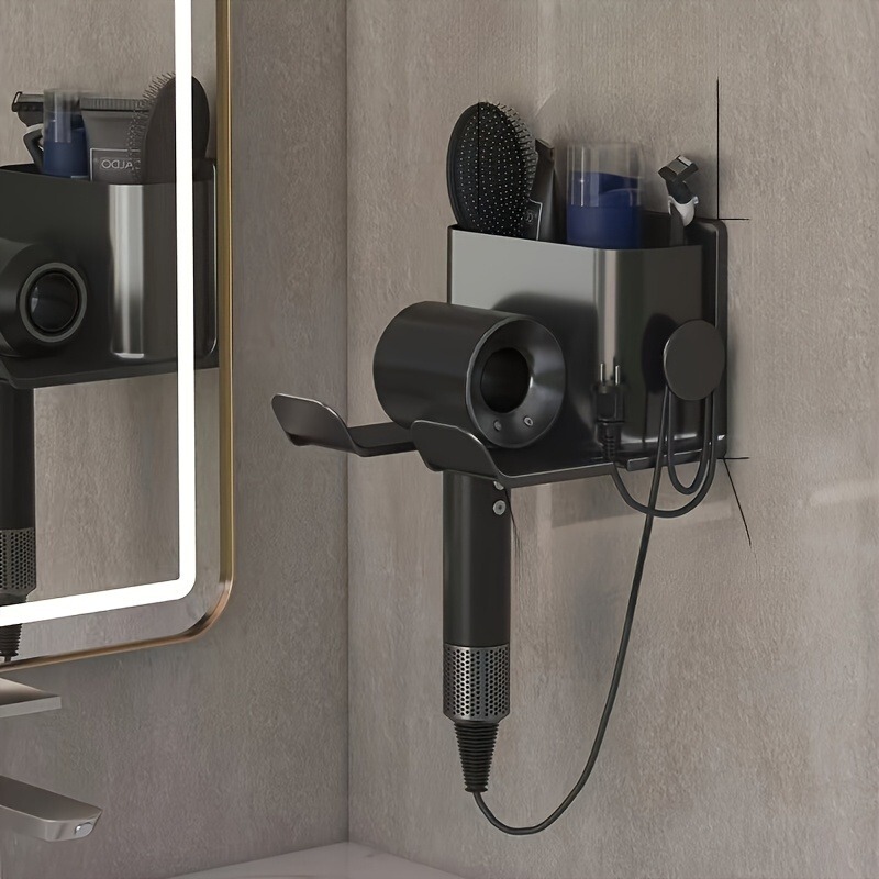Wall-Mounted Hair Dryer Storage Rack Without Punching Hair Dryer Holder Hair Dryer Washstand Toothpaste Comb Storage Rack