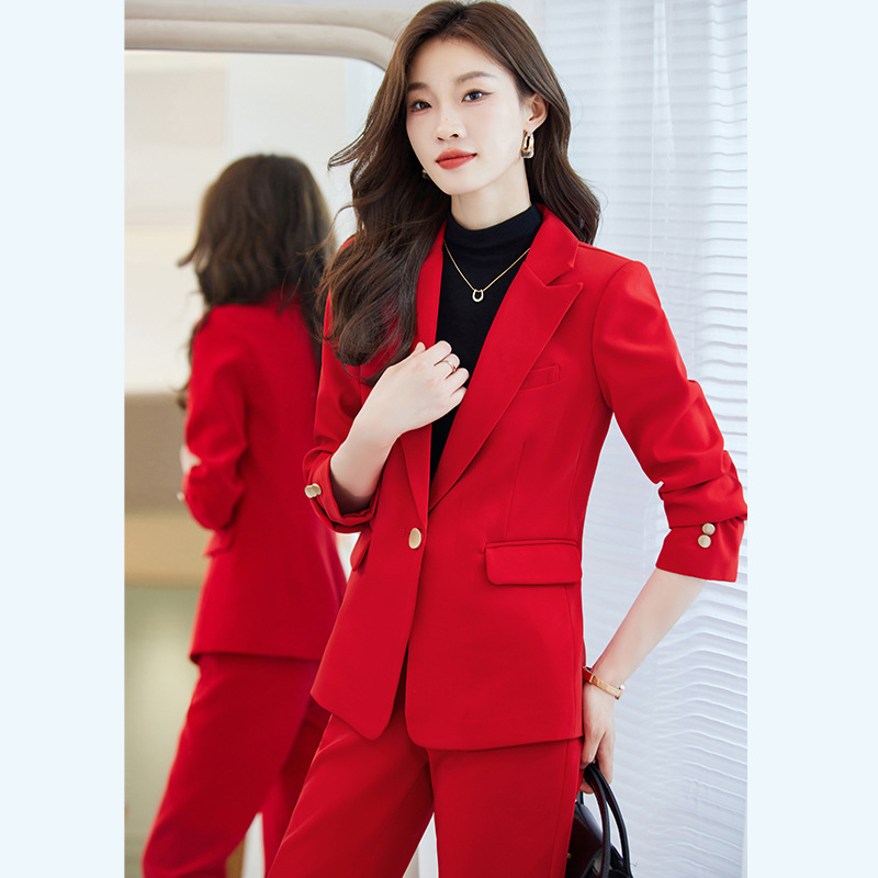 Red suit suit women's high-grade fried Street business wear elegant goddess style formal wear fashionable young-looking suit