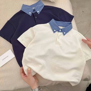 Pure Cotton Miu Series Kidsren's Short-Sleeved Polo Shirts for Men and Women, Summer Style, Small and Medium-Sized Kidsren's Plaid Collar T-Shirts, Baby Half-Sleeves