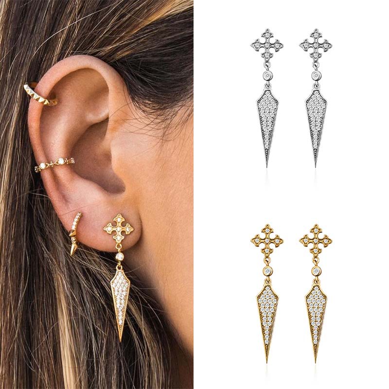 Womenu0027S Fashion Stone Cone Type Copper Zircon Earrings Inlay Copper Earrings