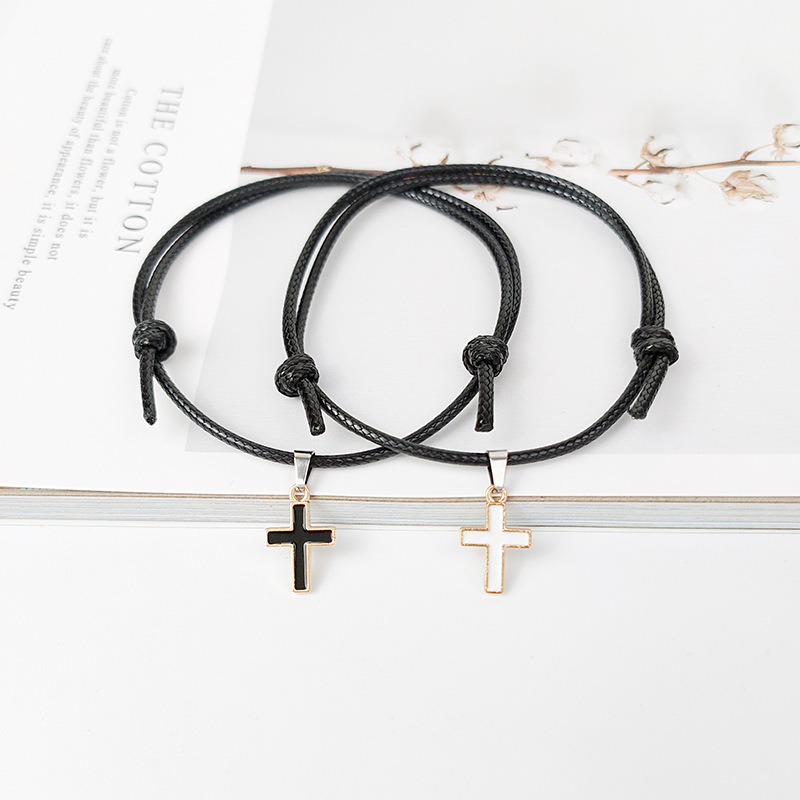 Alloy Cross Wax Rope Simple Couple Bracelet A Pair Jewelry Wholesale Nihaojewelry display picture 6