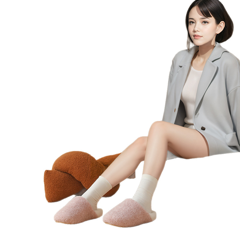 2025年冬新作 女性用綿スリッパ 室内用 滑り止め 保温 厚底 カップル向け 静音 ファー付き綿スリッパ 男性用