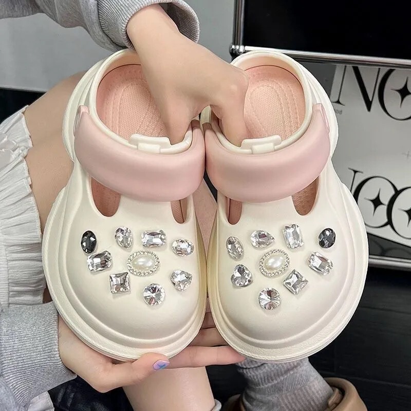 New Style Small Waist Thick-Soled Slippers for Women, Summer Outer Wear Non-Slip Sandals, Clogs, DIY Accessories