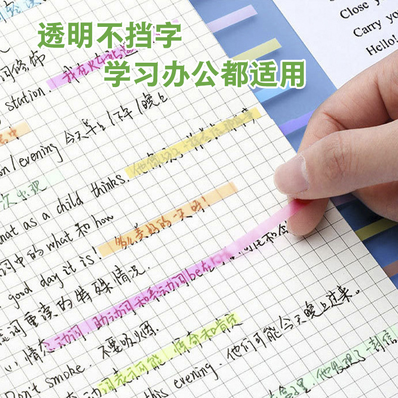 Colorido y estrecho índice de etiqueta de punta de estudiante etiqueta transparente etiqueta multicolor fluorescente