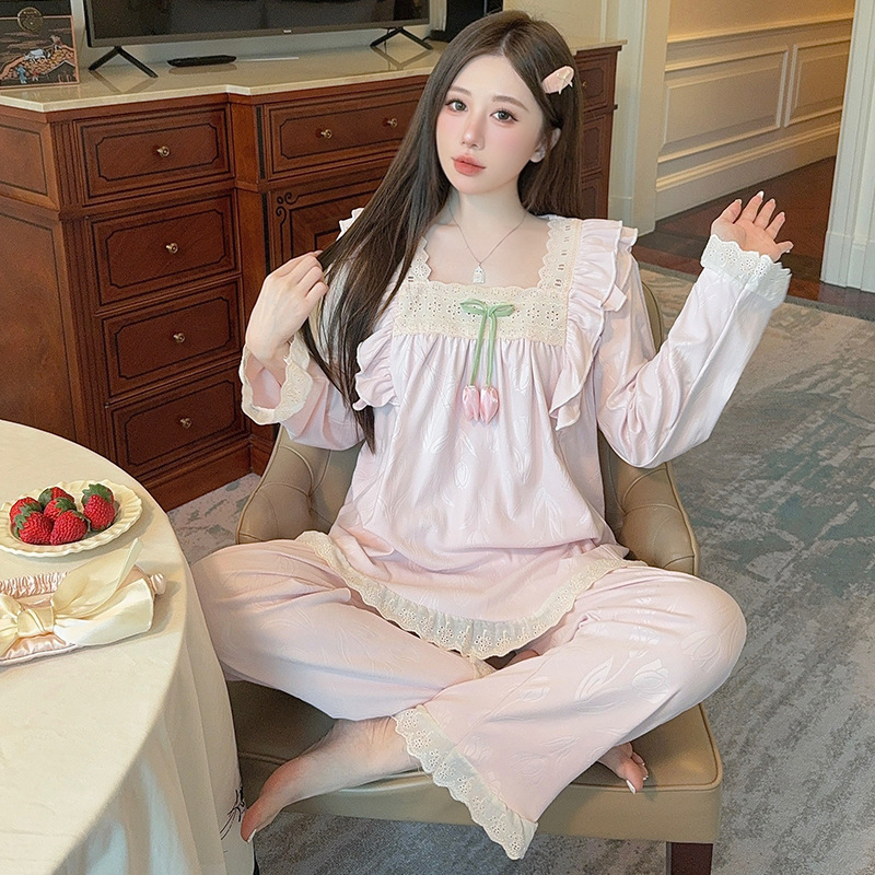 德绒睡衣女秋冬季新款韩系公主风长袖长裤宽松大码保暖家居服套装|undefined