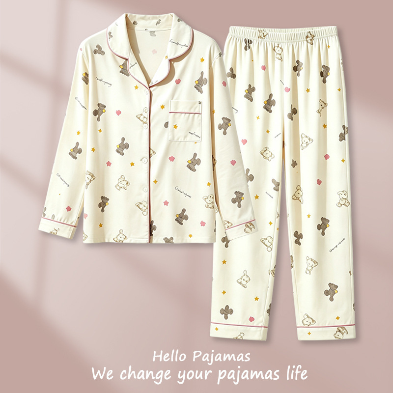 Cartoon imitation cotton pajamas for women, 2026 new model, suitable for spring and autumn, can be worn outside, four-season cardigan, long-sleeve home wear set for girls Cartoon imitation cotton pajamas for women, 2026 new model, suitable for spring and autumn, can be worn outside, four-season cardigan, long-sleeve home wear set for girls