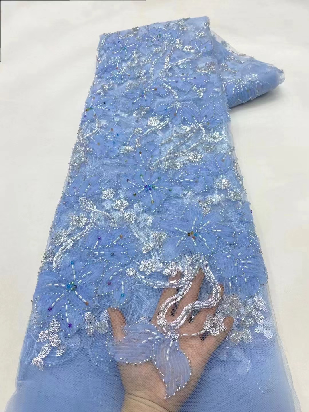 Flores bordadas de diamantes de color sequinado tubo de perlas bordado tela pequeña fresca moda vestido de boda vestido de baile tela image 12