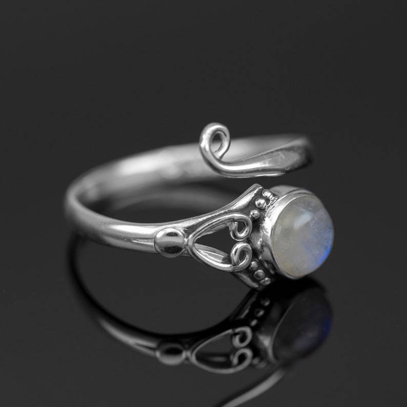 素馨创意波西米亚复古月光石古银色时尚戒指派对戒指饰品