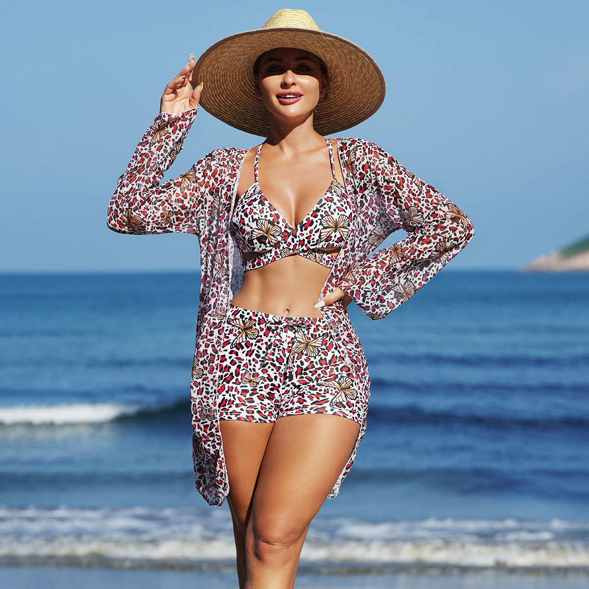 Ming Yi nueva moda europea y americana sexy multicolor estampado traje de baño de mujer bikini traje de baño de tres piezas BIKINI