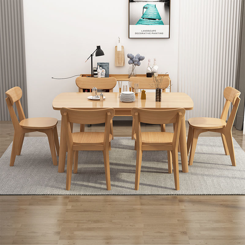 Mesa de comedor de madera sólida nórdica moderna y simple de madera de caucho pequeña mesa de comedor doméstica combinación de mesa y silla