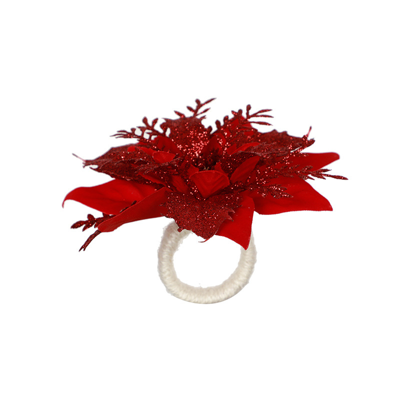 Anillo de servilleta de mesa de Navidad hecho a mano cuerda de cáñamo anillo servilleta hebilla Amazon nuevo Anillo de servilleta de flor roja de Navidad