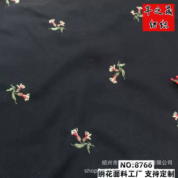 古典黑色底刺绣花厚款仿羊毛呢布 冬季服装大衣斗篷diy面料绣花布