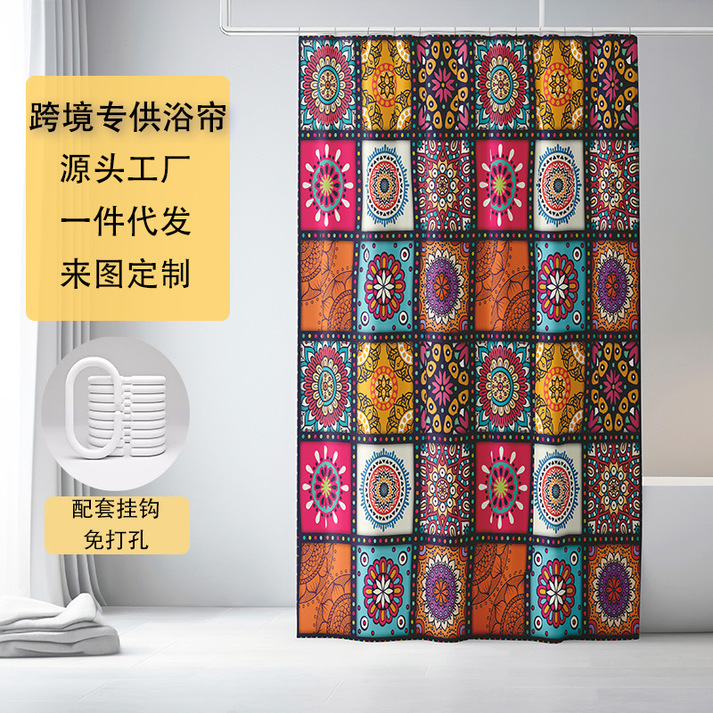 Venta caliente de Amazon Cortina de ducha de baño bohemia Tela de cortina de baño impermeable Juego de cuatro piezas Gran cantidad y excelente precio