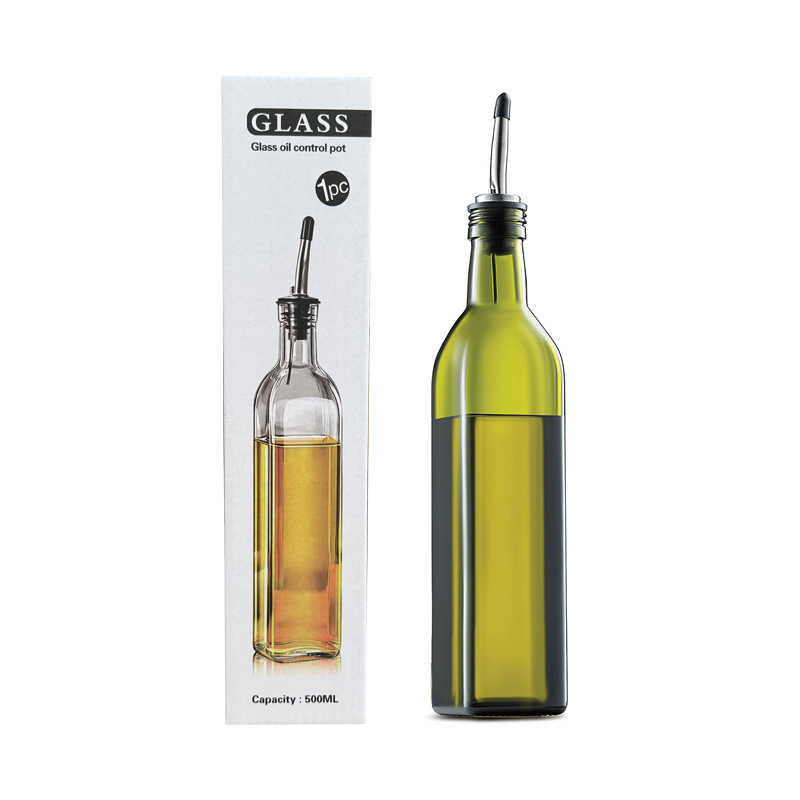 Botella de aceite de vidrio Amazon 500ml dispensador de olla de aceite de oliva verde oscuro