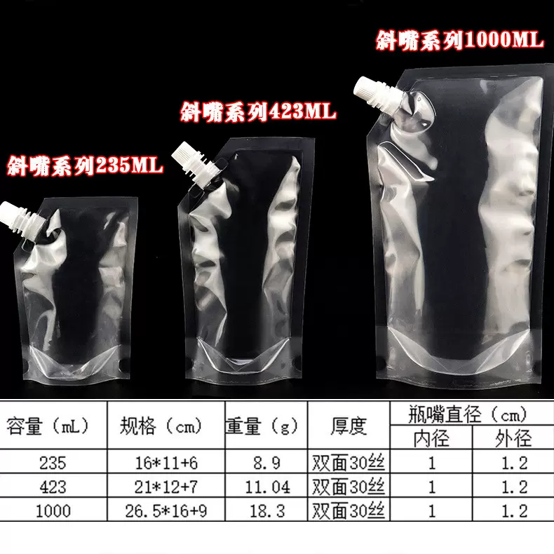 现货自立吸嘴袋酒水斜嘴袋塑料吸嘴袋食品饮料包装袋凉茶药液袋子