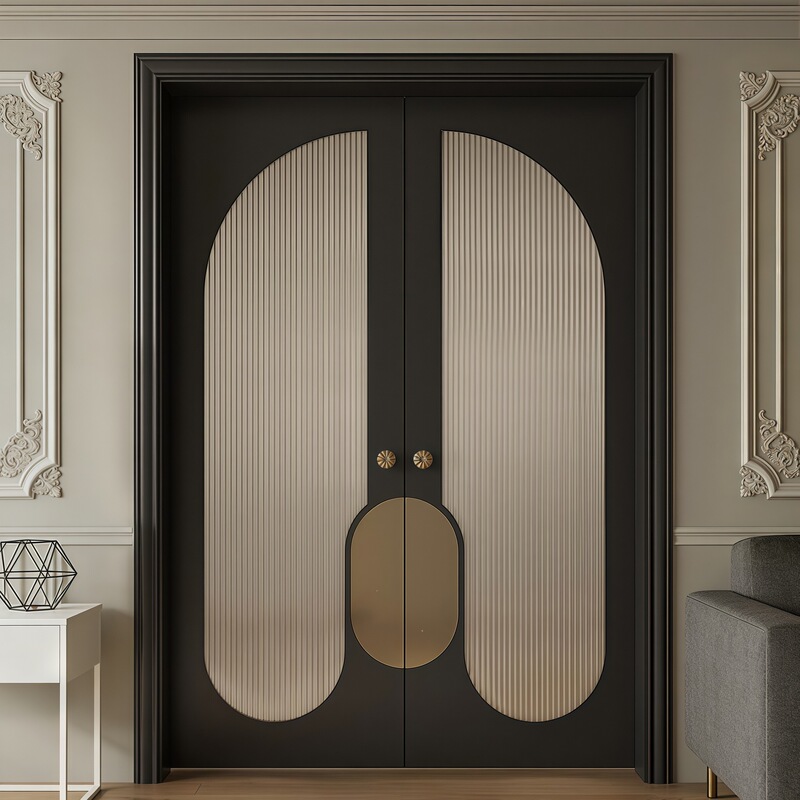 Exported Solid Wood Lacquered Double French-Style Full-Glass Swing Doors for Study and Living Room, Interior Doors with Water-Based Paint for Villa Use