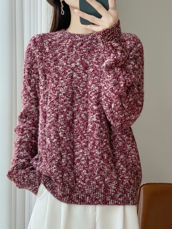 2025 New Autumn and Winter Alalana Thickeneded Round Neck 100% Pure Wool Sweater Women's Knitted Pullover Sweater Bottoming Top