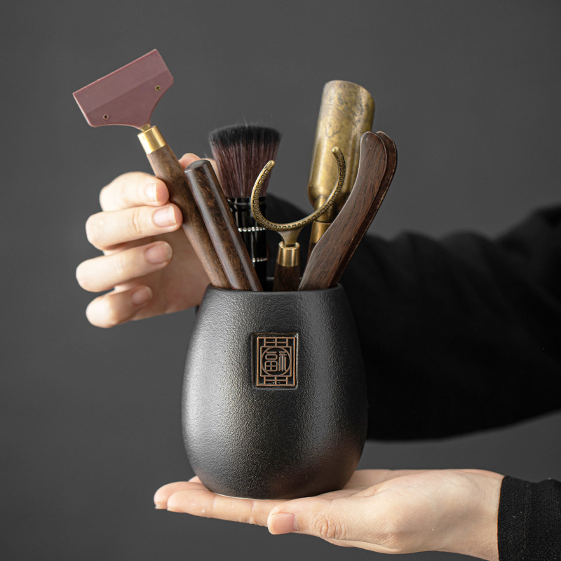 Black Pottery Tea Ceremony Six Gentlemen Set Kung Fu Tea Ceremony Accessories Coarse Pottery Tea Tools Tea Spoon Tea Holder Tea Pen Storage Pot Black Pottery Tea Ceremony Six Gentlemen Set Kung Fu Tea Ceremony Accessories Coarse Pottery Tea Tools Tea Spoon Tea Holder Tea Pen Storage Pot