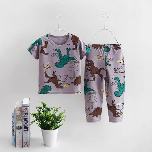 Children's home clothing 2025 summer new Korean version cartoon cute boys and girls short-sleeved trousers home suit wholesale