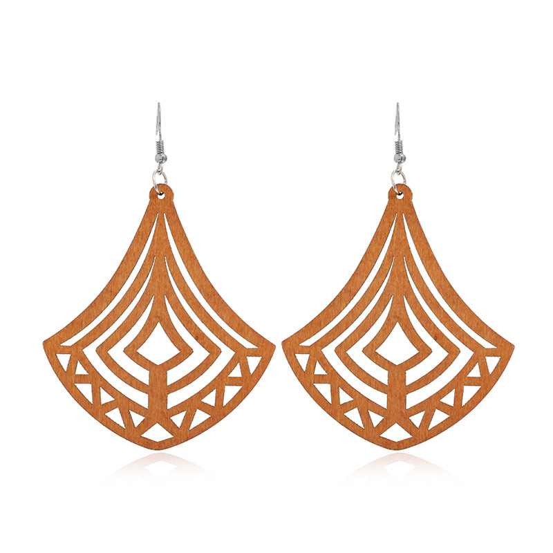 New Wooden Earrings Fashion Exaggerated Personality Hollow Geometric Coffee Color Wood Earrings Wholesale display picture 2