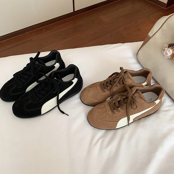 [Su Yinyin Same Style] Korean Blogger ~ Retro Lace-up Leather Low-top Casual Shoes Women's German Training Shoes Racing Shoes