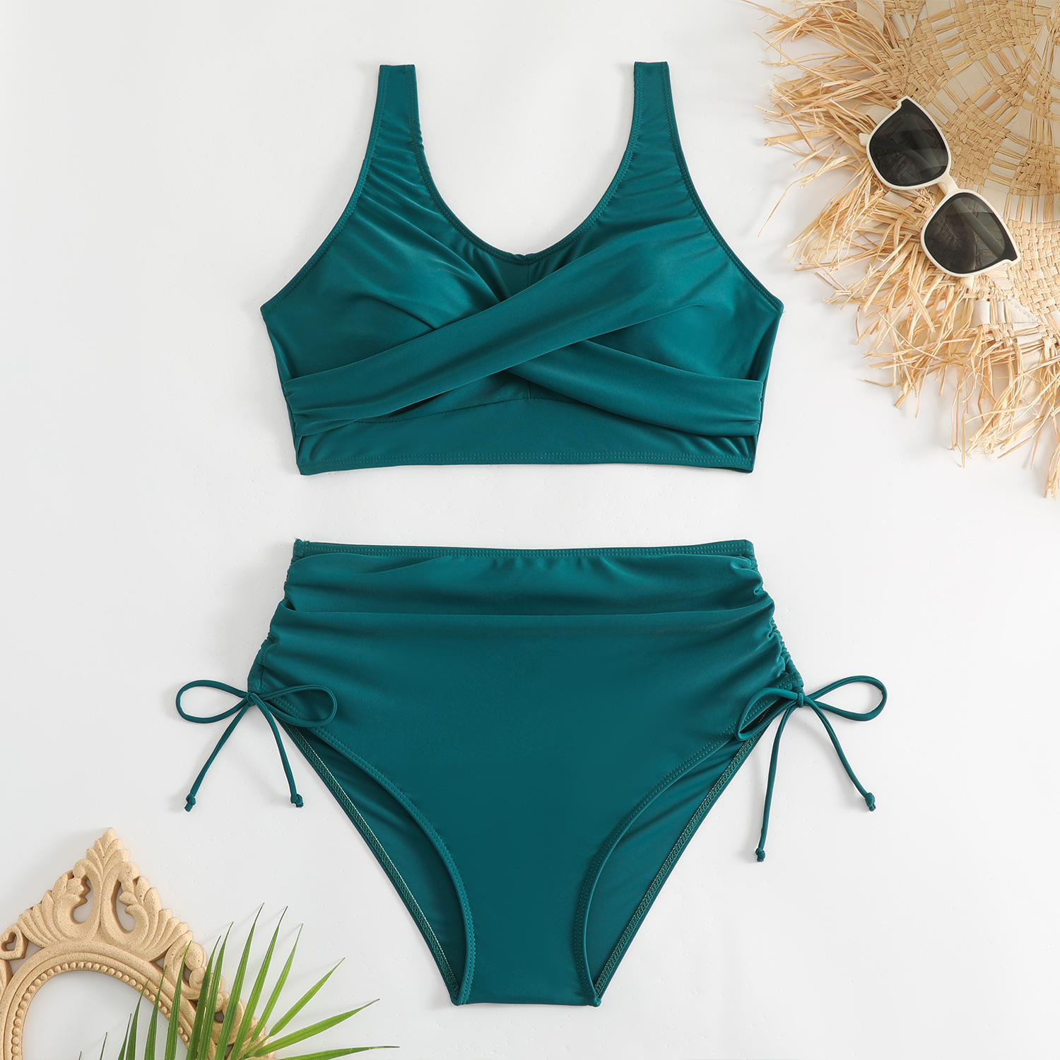 Bikini de Talle Alto con Tiras Cruzadas de Nailon, Sin Mangas, para Natación image 16