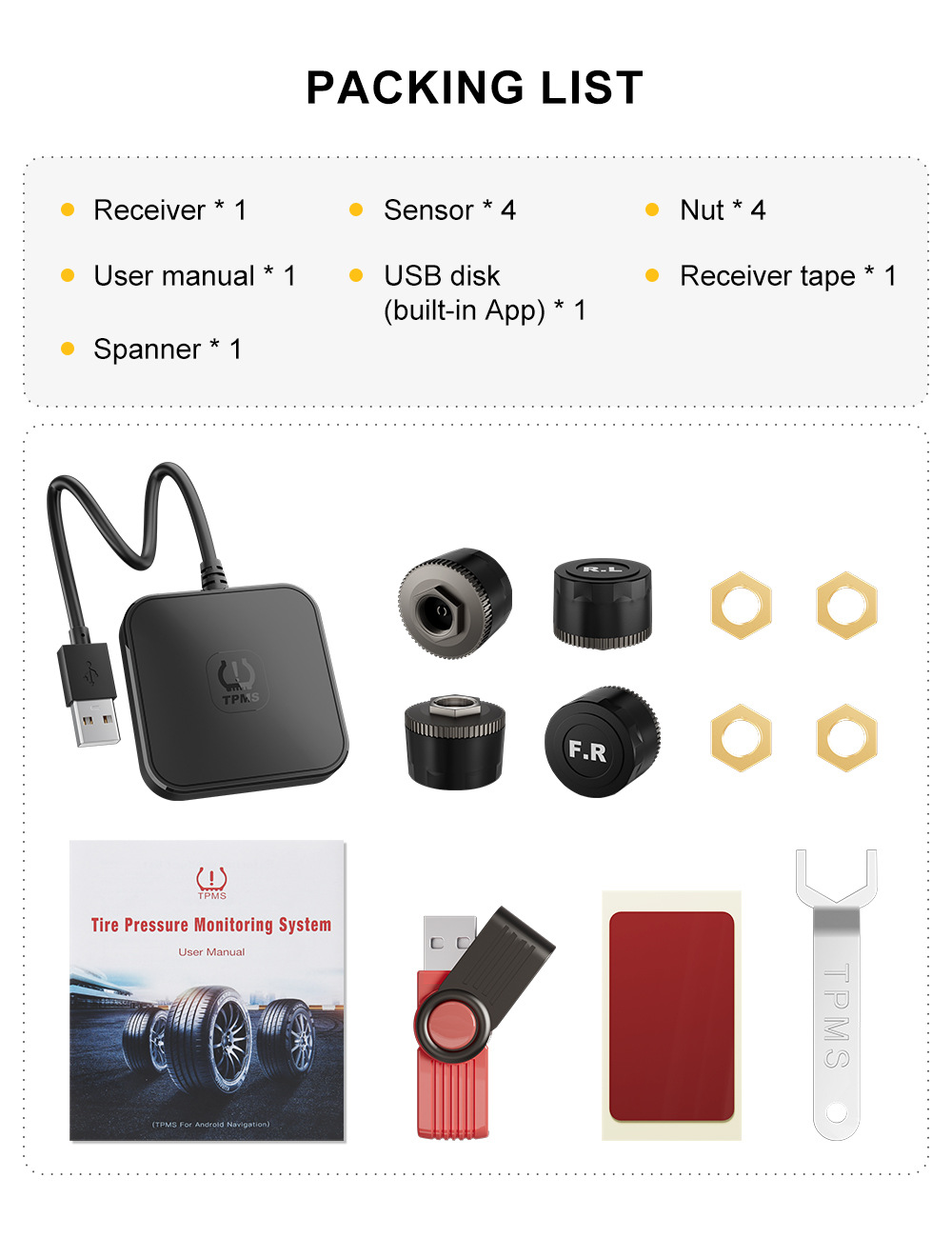 Android tire pressure monitoring system USB tire pressure large screen navigation dedicated tire pressure TPMS external built-in