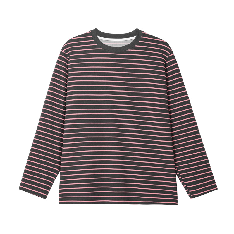 Vintage Casual Blue Brown Striped Long-sleeve T-shirt, Trendy American Style Couple's Top For Spring And Autumn Layering_voghion.com