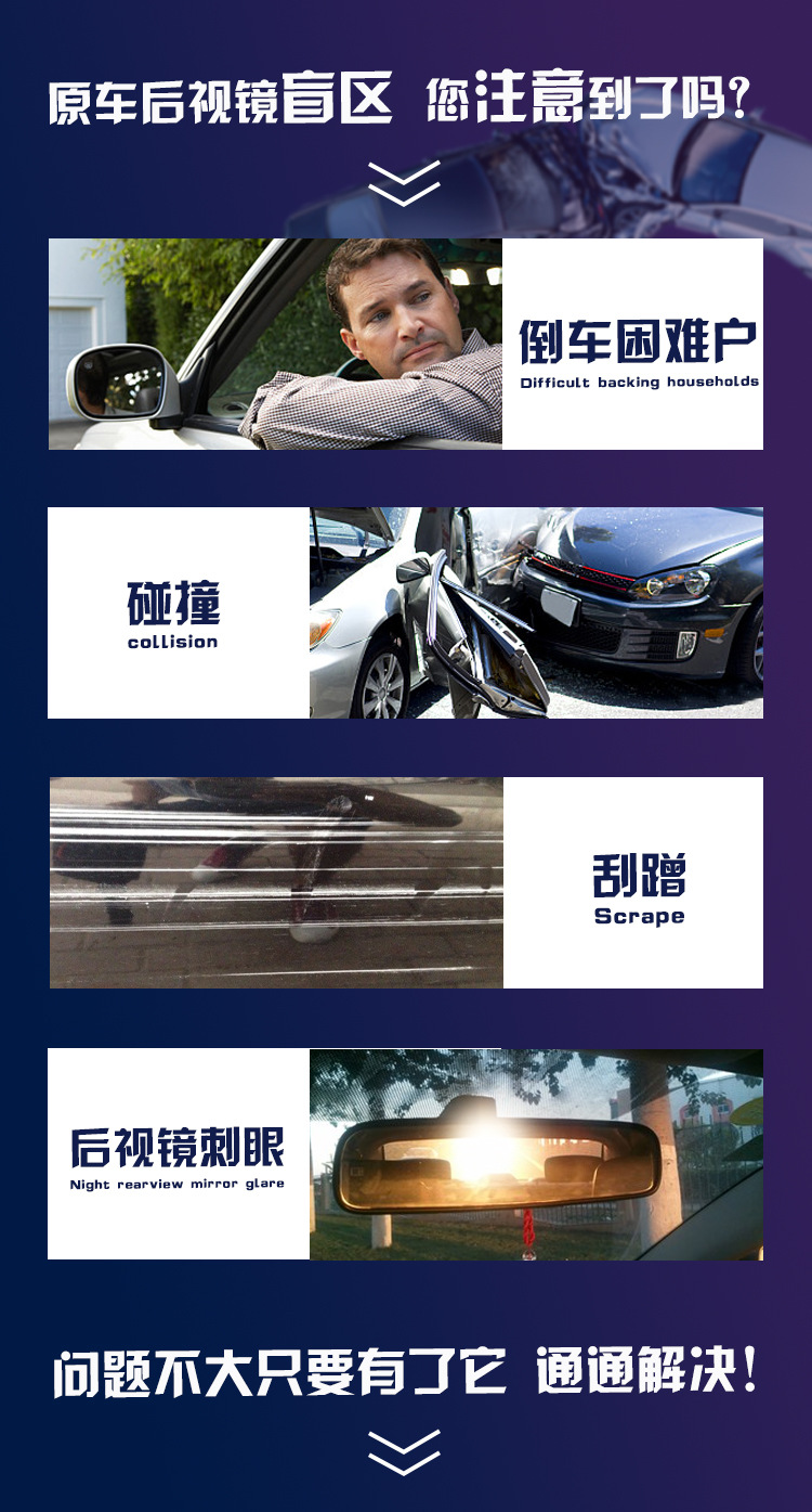 Large-View Rearview Mirror in the Car, Anti-Dazzle Car Interior Reversing Mirror, Edgeless Wide-Angle Curved Blue Mirror