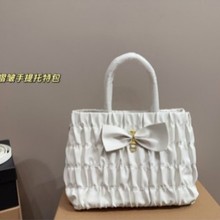25新款甜美托特包购物袋褶皱蝴蝶结斜挎饺子包田园单肩手提包大女