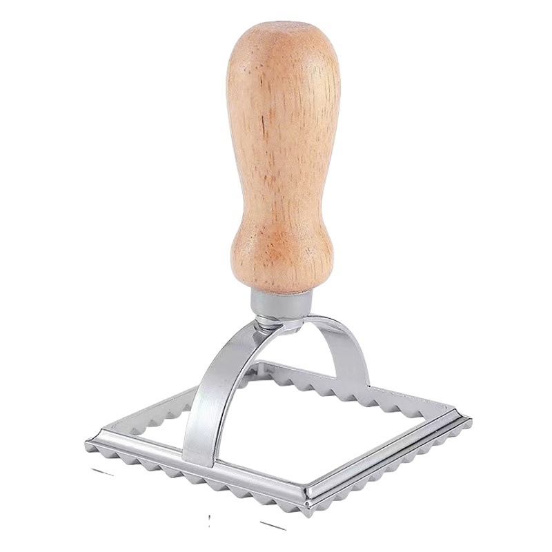 Dumpling encaje impresión aleación de zinc molde de galletas dumpling lado de la piel flor en relieve molde de galletas mango de madera rueda de cortador de pastel