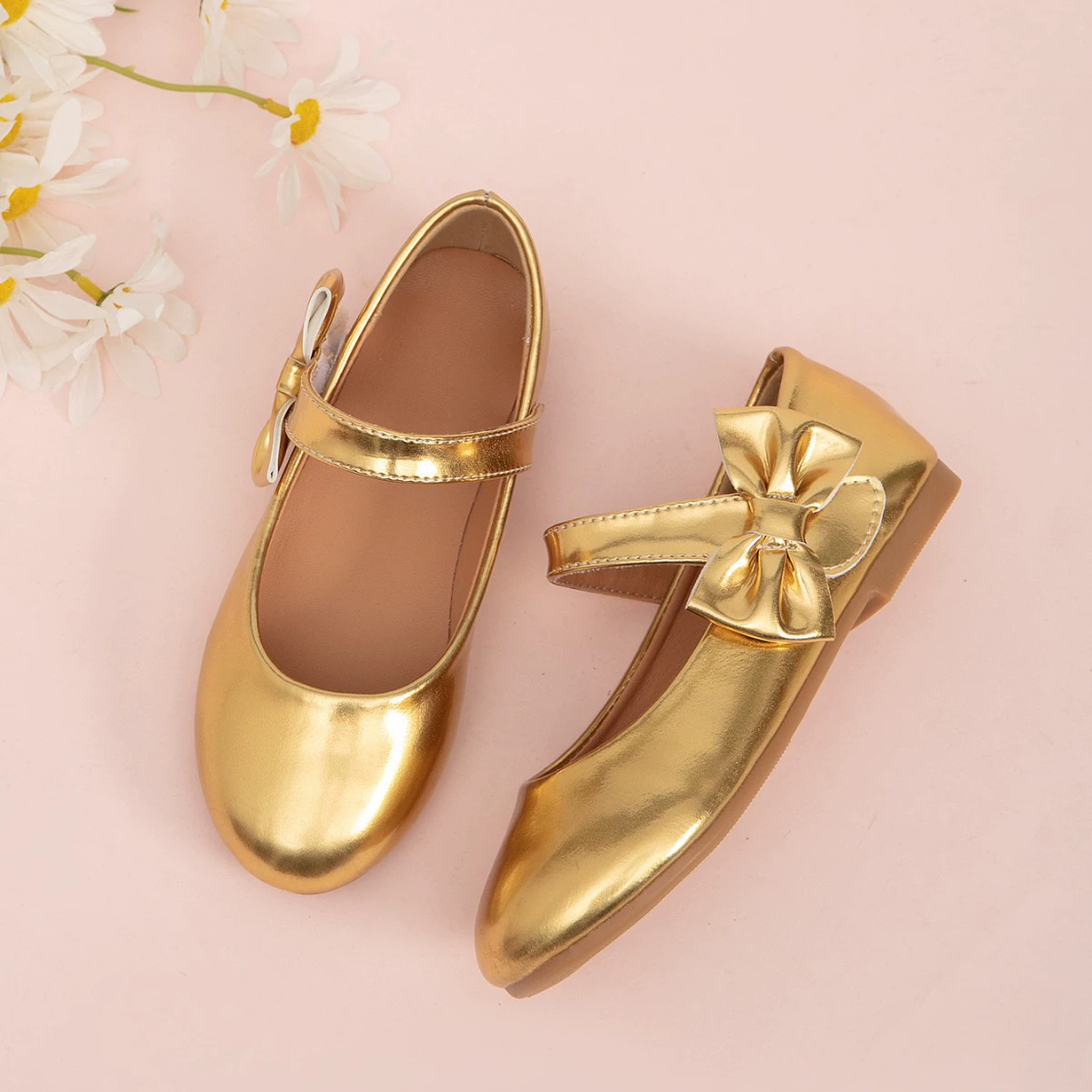 Golden fashionable comfortable shoes for princess with bow, (Cross-border trading), soft sole