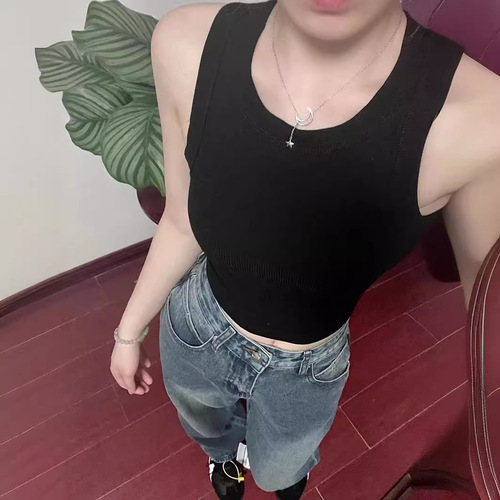  Summer American Style Spicy Girl Black Backless Strap Bralette for Women Summer Outerwear with Built-in Bra Pads Short Utility Strap