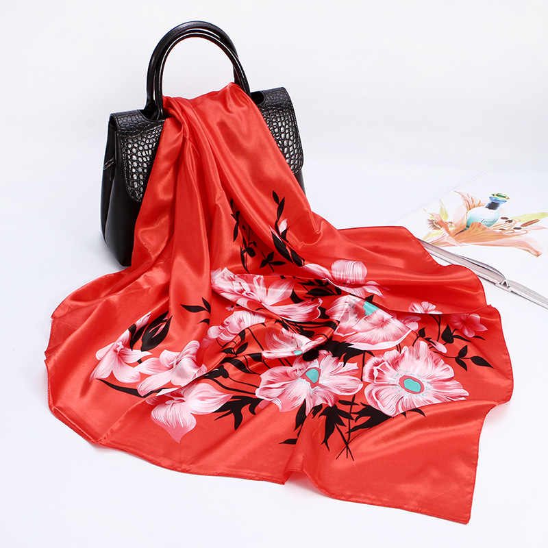 Floral Pink Red Printed Scarf For Women 90cm Large Square Scarf European And American Headscarf_voghion.com